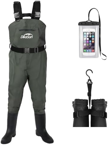 Fishing Waders for Men & Women, Waterproof 2-Ply Nylon/PVC Chest Wader with Boots for Outdoor Sizes 4-13 Bootfoot(Green, M6/W8) by DikaSun