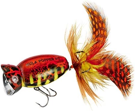 Arbogast Hula Popper 2.0 Topwater Fishing Lure with Feathered Treble Hook and Crackle Pattern Body - Image 2