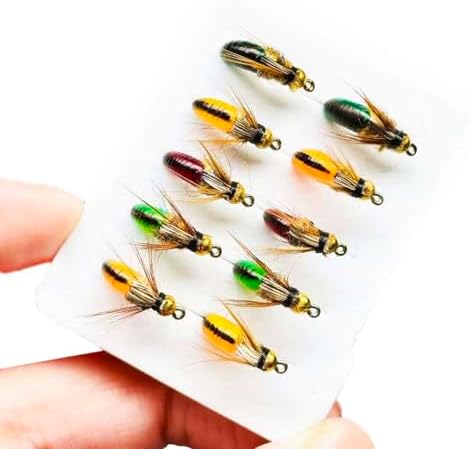 10Pc Wet Flies Bait Fly Fishing Flies for Bass Trout Pike Salmon Brass Head Caddis Nymph Handmade Fishing Bait Artificial Insect Fishing Lure by Qievcrme