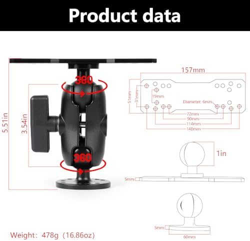 Universal Mounting Bracket - Extended Aluminum Alloy Arm with Spherical & Rectangular Plate, Circular Base for Fish Finder, GPS Plotter, Depth Sounder, CB Radio, Marine Electronics (5.5inch) - Image 5