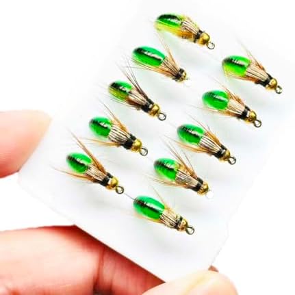 10Pc Wet Flies Bait Fly Fishing Flies for Bass Trout Pike Salmon Brass Head Caddis Nymph Handmade Fishing Bait Artificial Insect Fishing Lure by Qievcrme