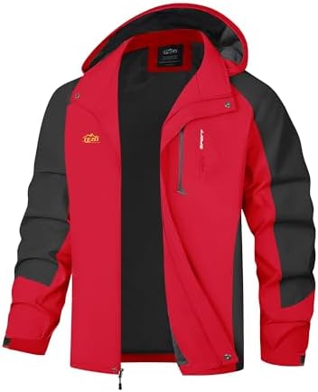 TEZO Mens Rain Jacket Waterproof with Hooded Hiking Coat Lightweight Windbreaker - Image 4