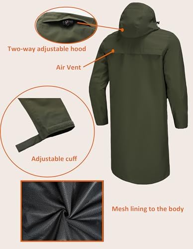 NORDIC OUTLAND Rain Jacket Men,Waterproof Breathable Long Raincoat with Hood Mesh Lining,Windbreaker for outdoor activities - Image 2