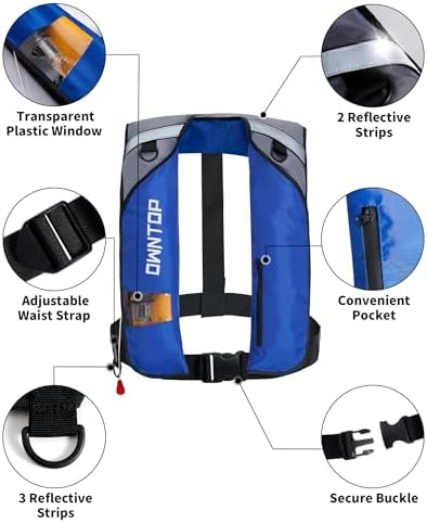 Owntop Automatic/Manual Inflatable Swim Jacket, Manual Convertible & Highly Visible, Storage Pocket with Zipper, 24g CO2 Cylinder Included, Low Profile for Kayak, Fishing, Paddle Sports - Image 4