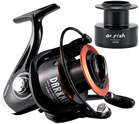 Dr.Fish Darkness Spinning Reel 8000/9000 Saltwater Surf Fishing Graphite Body, 9+1 Stainless Steel BBS, 35lb Carbon Fiber Drag, Spare Spool, Heavy Duty Big Game Fishing Surf Casting by DrFish