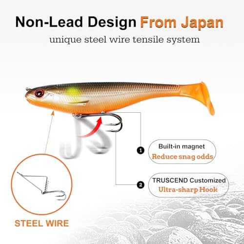TRUSCEND Shadtale Easy Catch Soft Fishing Lures with BKK Hooks - Trembly Sinking and Vibrating Swim for More Bites, Pre-Rigged Swimbaits for Bass, Trout, Crappie, Walleye, Freshwater Saltwater Fishing - Image 3