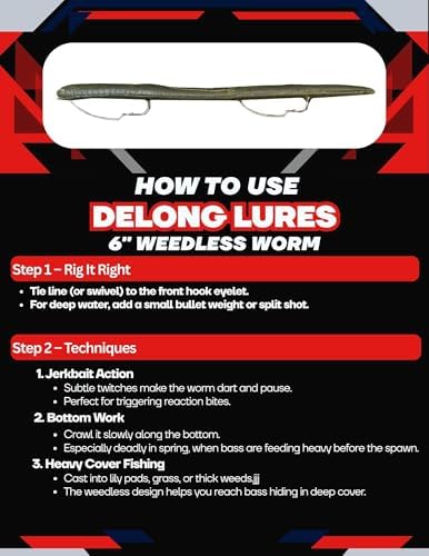 DeLong Lures 6" KILR Worm – Made in USA Weedless Pre-Rigged Soft Plastic Swimbaits, Extra Durable Bass Fishing Lures for Pike and More, 5-Pack Variety - Image 4