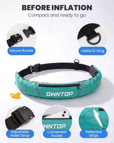 Owntop Manual Inflatable Belt Pack, Adults Swim Jacket with Blowpipe & Whistle, 24g CO2 Cylinder Included, Low Profile for Kayaking, Fishing, Paddle Sports - Image 2