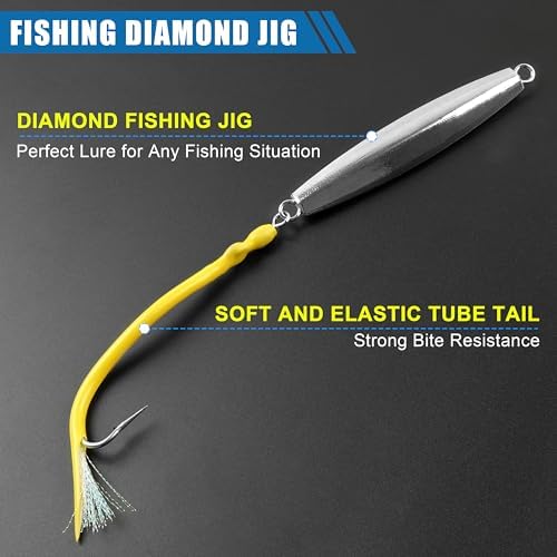 Saltwater Fishing Lures Diamond Jigs,3PCS Flat Metal Casting Jigging Spoon Baits with Teasers J Hooks for Surf Fishing Bluefish Striper Tuna Salmon Freshwater - Image 4