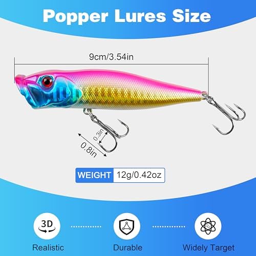 Popper Lures, 8pcs Topwater Fishing Lures Bass Fishing Hard Baits - Image 4