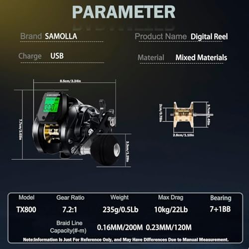 Line Counter Digital Baitcasting Fishing Reel with LCD Display Ultralight Baitcaster Reel, 22-35 Lb Max Drag, 6.3:1/7.2:1 Gear Ratio, Left/Right Hand, for Freshwater & Saltwater - Image 6