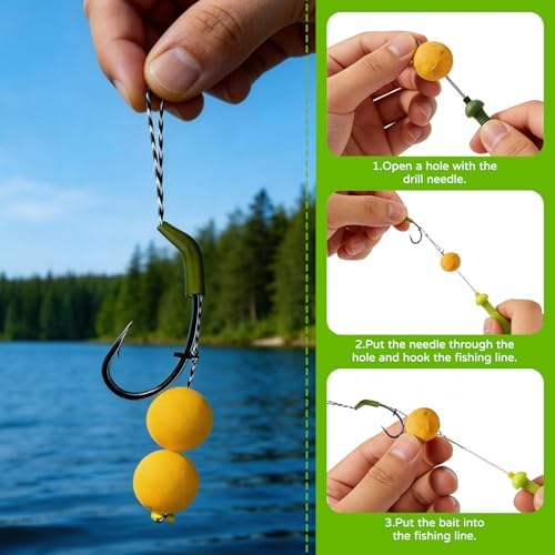 YOTO Carp Fishing Tool Kit & Equipment - Professional Baiting Rig Tools Set with Hook Needles, Bait Drill and 2 Boilie Stoppers - Multiple Styles: Standard, Silicone Grip & Night Glow - Image 4