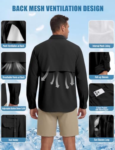 WULFUL Men's Sun Protection Fishing Shirts UPF 50+ Lightweight Quick Dry Cooling Long Sleeve Shirts for Work Hiking Safari - Image 5