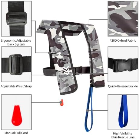 Manual Inflatable Life Jacket,Preserver PFD for Adults,Life Vest for Adults,Supports Weight up to 330 pounds - Image 2