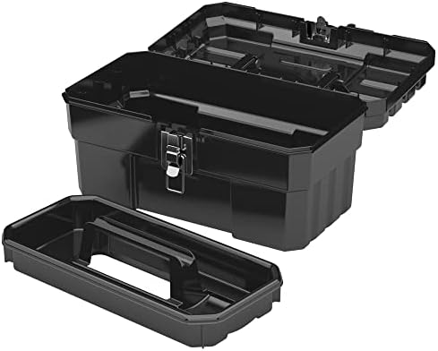 Akro-Mils 14" Plastic Toolbox with Removable Tray,Steel Latch & Padlock Eye,Industrial-Grade Tool Box for Tools,Crafts,First Aid & Hobby Supplies, 14"x8"x8",Made in USA, Black (09514) (Pack of 6) - Image 2