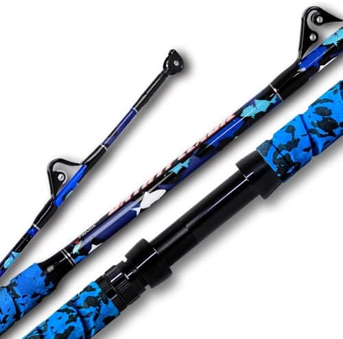 Fiblink Saltwater Fishing Rod 1Piece/2Piece Offshore Trolling Rod Big Game Deep Sea Rod Conventional Boat Blue Camouflage Fishing Pole(5'6"/6'/7') by Fiblink