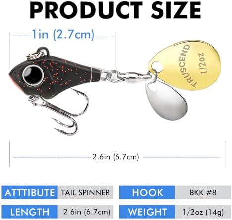 TRUSCEND Swim or Jig Fishing Spinner Baits for Freshwater and Saltwater, Rooster Tail Fishing Lures for Trout Bass Walleye Crappie Salmon Pike, Blade Bait with Copper Blade - Image 2