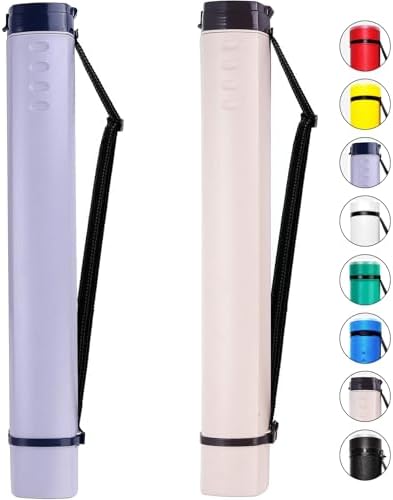 2-Pack Extendable Poster Tubes Expand from 24.5” to 40” with Shoulder Strap | Carry Documents, Blueprints, Drawings and Art | Creamy White and Violet Portable Round Storage Cases with Lids and Labels by CalPalmy