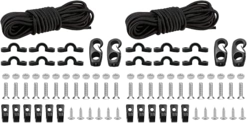 Kayak Deck Rigging Kit 8 Feet Bungee Cord with Bungee Cord Ends Hooks and Tie Down Pad Eye with Screw and 6 J-Hooks for Kayak Boat Canoe Accessory Outfitting Fishing Storage Bungee Kit (Pack of 2) by CLIOOutdoorSportAccessories
