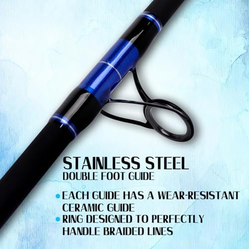 Fiblink Surf Fishing Rod Carbon Surf Spinning Rod Portable Travel Saltwater Beach Blue Surf Rod with SuperPolymer Handle 8'6"/9'/10'/12'/15' - Image 2