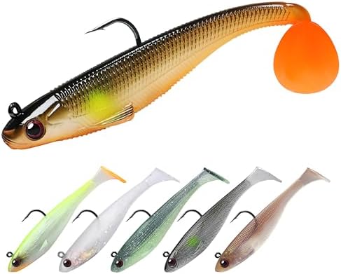 TRUSCEND Shadtale Easy Catch Soft Fishing Lures with BKK Hooks - Trembly Sinking and Vibrating Swim for More Bites, Pre-Rigged Swimbaits for Bass, Trout, Crappie, Walleye, Freshwater Saltwater Fishing by TRUSCEND
