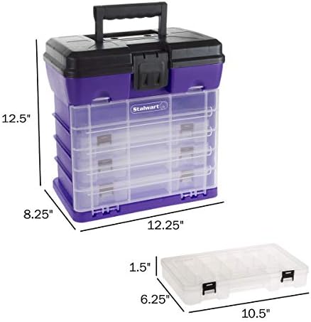 Storage and Tool Box-Durable Organizer Utility Box-4 Drawers with 19 Compartments Each for Hardware, Fish Tackle, Beads, and More by Stalwart (Purple) - Image 2