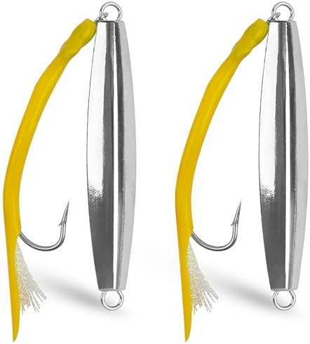 Diamond Jig Saltwater Fishing Lure, 2/3pcs Casting Jigging Spoons with Split Tube Tail Striped Bass Flat Metal Jig for Surf Fishing Bottom Sinking Bouncing Deep Sea Ocean 1-10oz by SILANON