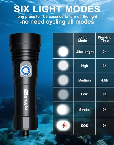 Scuba Diving Flashlight Dive Torch 2000 Lumen Waterproof Underwater XM-L2 LED Submarine Lights Holder with Charger for Under Water Deep Sea Cave at Night - Image 4