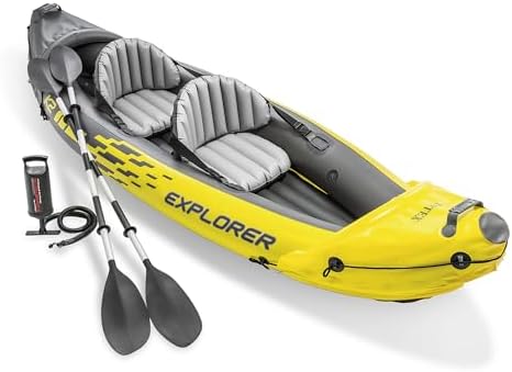 Intex 68307EP Explorer K2 Inflatable Kayak Set: Includes Deluxe 86in Aluminum Oars and High-Output Pump – SuperStrong PVC – Adjustable Seats with Backrest – 400lb Weight Capacity by Unknown