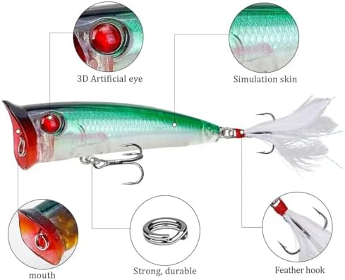 Popper Fishing Lures Topwater Hard Baits Swimbait with Treble Hook - Image 2