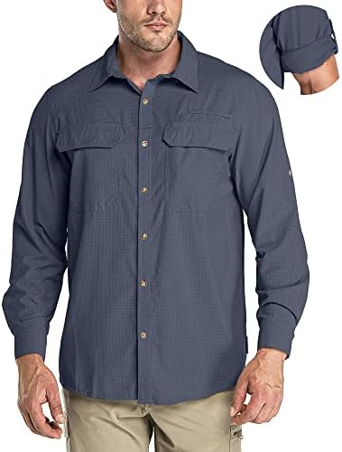 33,000ft Men's Long Sleeve Sun Protection Shirt UPF 50+ UV Quick Dry Cooling Fishing Shirts for Travel Safari Camping Hiking by 33000ft