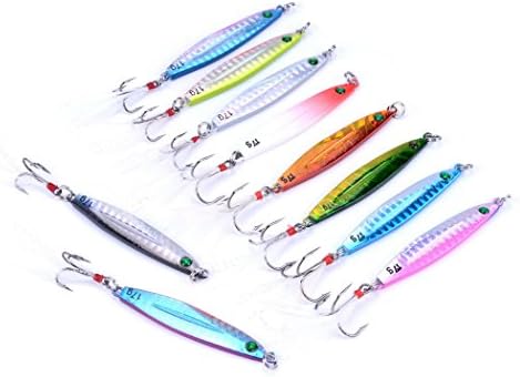 Aorace 10pcs Hard Metal Jigs Diving Sea Fishing Lures Minnow Popper Baits Tackle Crankbait Saltwater Freshwater Lures with Feather by Aorace