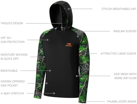 BASSDASH Men’s UPF 50 Performance Fishing Shirt Cooling Hoodie Camo Long Sleeve FS17M - Image 4