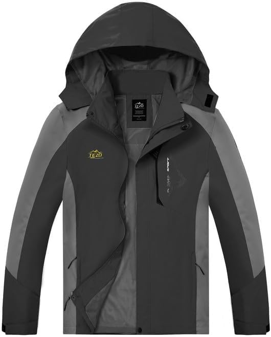 TEZO Mens Rain Jacket Waterproof with Hooded Hiking Coat Lightweight Windbreaker - Image 3