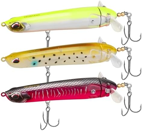 TRUSCEND Top Water Fishing Lures with BKK Hooks, Easy Catch Plopper Lure for Freshwater or Saltwater, Floating Lures for Bass, Pike, Catfish, Surface Wobble PoPobait Bass Baits Fishing Gifts for Men by TRUSCEND