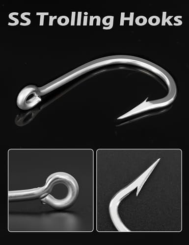 BLUEWING 5 Pack Tuna Feather Squid Lure Set Fishing Teaser with 4in/6in Feathered Trolling Octopus and Stainless Steel Hook for Mahi Wahoo Marlin Big Game - Image 7