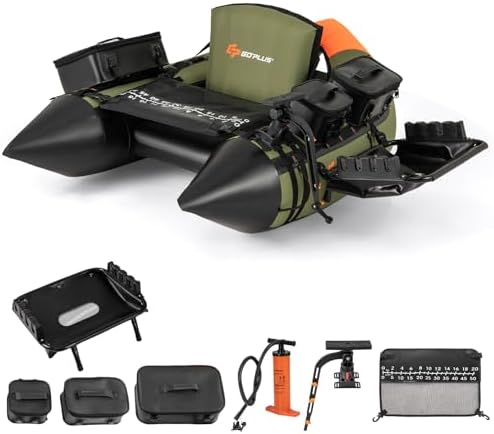 Goplus Inflatable Float Tube, Fishing Belly Boat with Fish Ruler, Pump, Storage Pockets, Adjustable Straps, Fishing Float Tube for Angling, 350LBS Load Capacity by Goplus