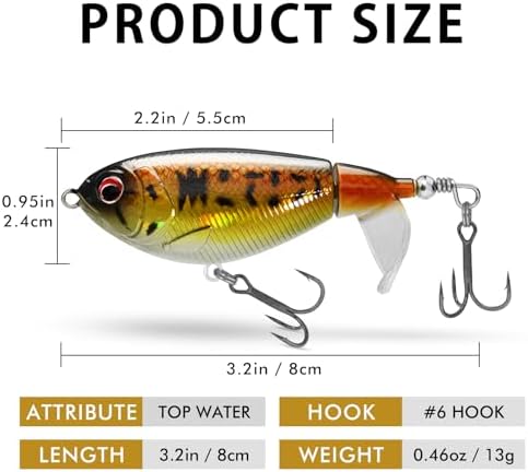 TRUSCEND Top Water Fishing Lures with BKK Hooks, Easy Catch Plopper Lure for Freshwater or Saltwater, Floating Lures for Bass, Pike, Catfish, Surface Wobble PoPobait Bass Baits Fishing Gifts for Men - Image 6