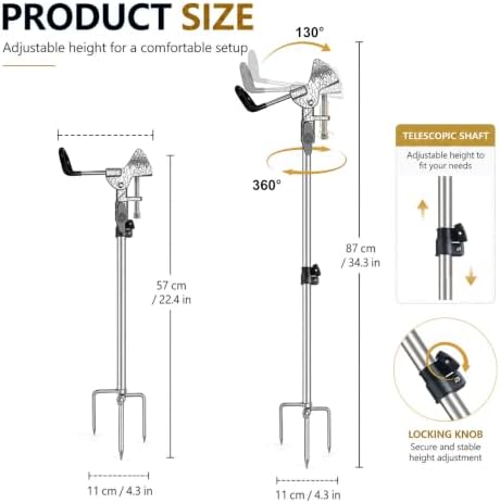 Fishing Rod Holder for Ground 2 Pack,Height Adjustable 22.4-34.3in,360 Degree Adjustable Easy Folder Rod Holder for Ground (Rod Holder -01) - Image 2