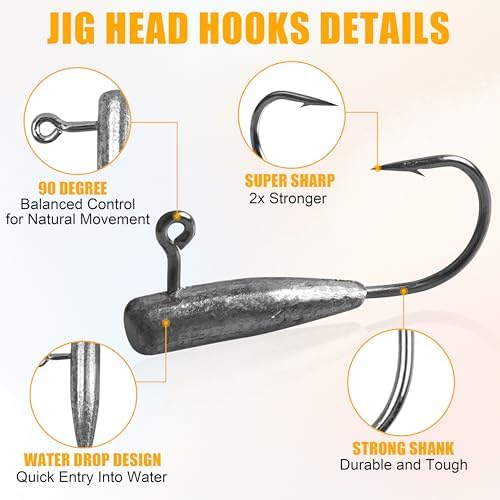 Soft Fishing Lures Jig Head Hooks Kit, Crappie Jigs Lures Kit Mixed Curly Grub Lures Tube Baits Soft Plastic Swimbaits for Bass Trout Panfish Saltwater Freshwater Fishing - Image 4