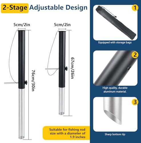 2 Pack Aluminum Sand Spikes for Surf Fishing, 2-Stage Adjustable - Image 2