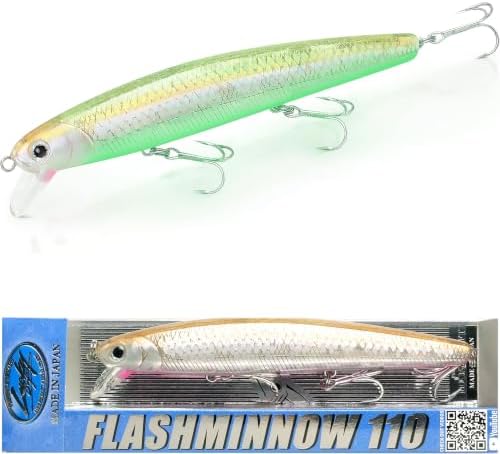 LUCKY CRAFT FlashMinnow 110, Super Glow Series, Saltwater Fishing Lures, Jerkbait Surf Fishing Accessories and Gear, 1-2 ft Slow Suspending Topwater Lure, Halibut and Bass Fishing Lures by LuckyCraftUSA