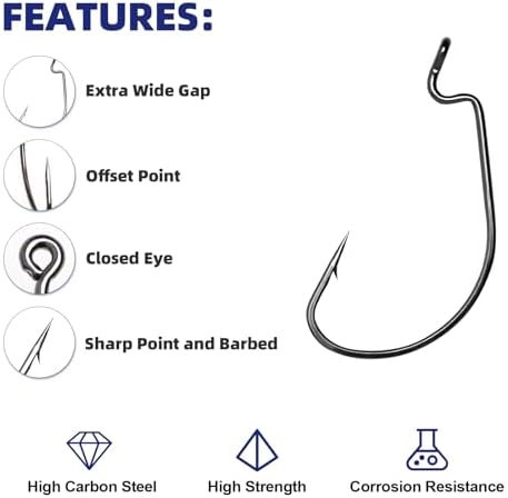 UCEC EWG Fishing Hooks, Offset Worm Hooks for Bass Fishing Hook Texas Rig - Image 3