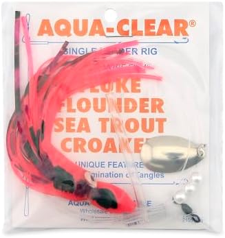 Aqua-Clear Squid Teaser Rig Fishing Lure, Saltwater Fishing Rig with 3/0 Extra Long Hook, Fluke Flounder Trout Croaker Rig, Mono Leader AFW Swivel Spinner, Multi Color Variations by AQUA-CLEAR