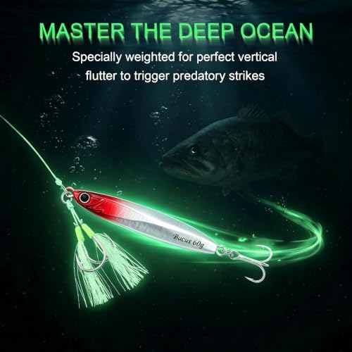 Easy Catch Fishing Jigs Saltwater Laser Lures Jigs Vertical Jigging Spoon Baits for Boat Fishing with Treble Hooks and Double Assist Hook Ideal for Tuna Grouper Snapper Salmon Bass Rockfish Lingcod - Image 5