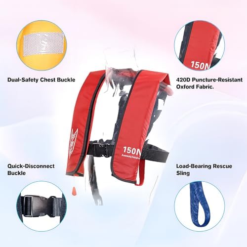 Inflatable Life-Jacket for Adults| Life-Vest Inflation-PFD with Whistle| Automatic & Manual Lightweight Supports up to 300 lbs for Kayaking Fishing Boating - Image 5