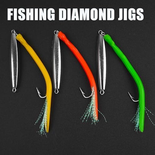 Diamond Jigs Saltwater Fishing Lures,Casting Jigging Spoon with Split Tube Tail Stainless Steel Hook Metal Jig Spoon Baits for Deep Sea Offshore Surf Fishing Bottom Sinking - Image 5