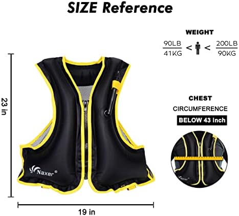 NAXER Inflatable Buoyancy Jackets Snorkel Vests for Adults Kayak Kayaking Snorkeling Suit 90-200 lbs Easy Swimming Boating Paddleboarding Water Sports - Image 3