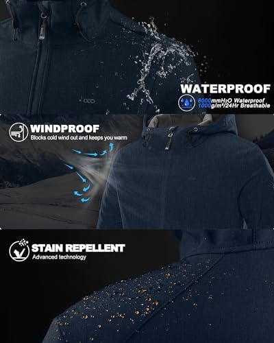 33,000ft Men's Hooded Fleece Lined Rain Shell Jacket Waterproof Lightweight - Image 3