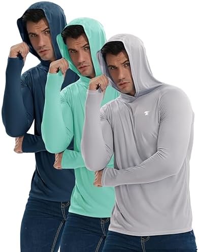 3 Pack Men's UPF 50+ Sun Protection Shirts Fishing Hoodie Long Sleeve by TELALEO